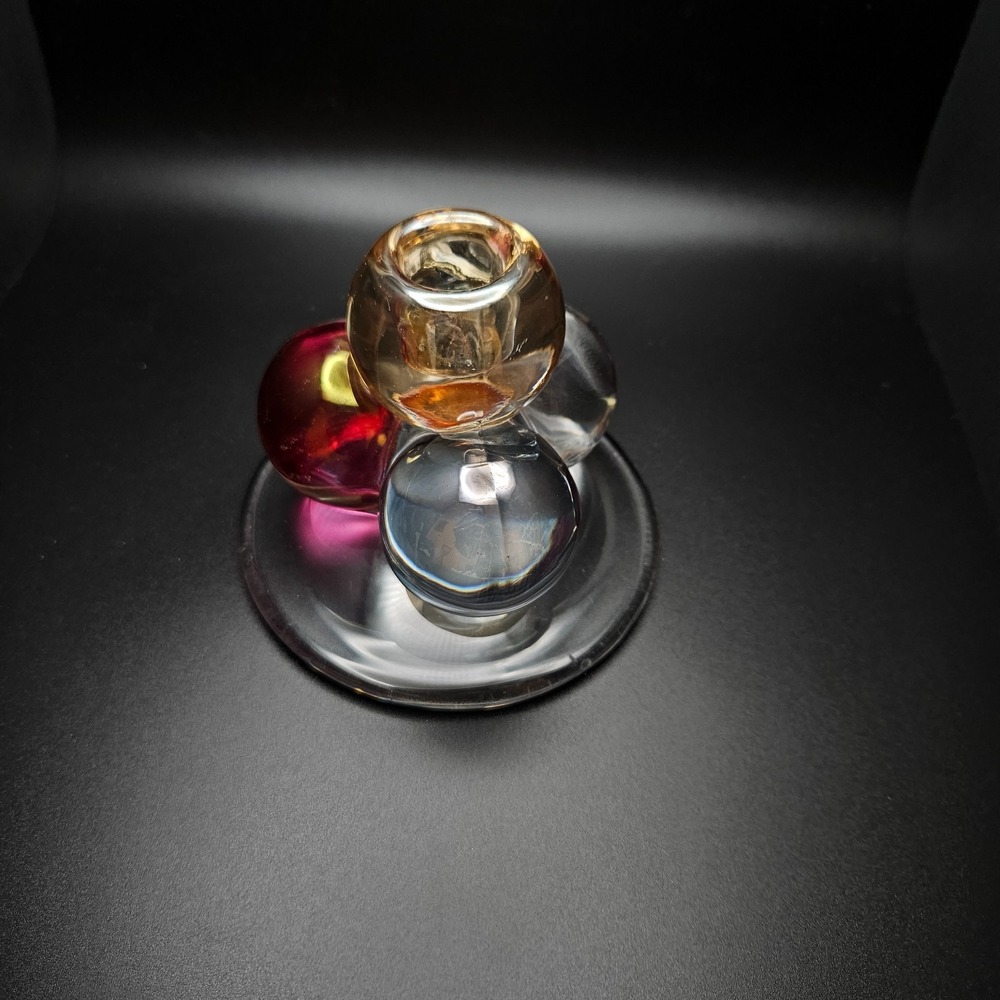 Hand Blown Art Glass‎ Candle Holder Multi-Color Bubble Design Grape Cluster